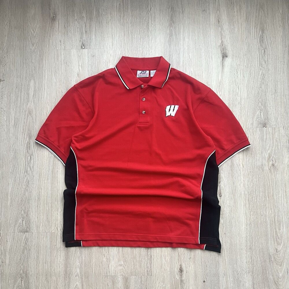 Vintage 90s Spike Sports Wisconsin Badgers Polo Shirt Mens L Red NCAA